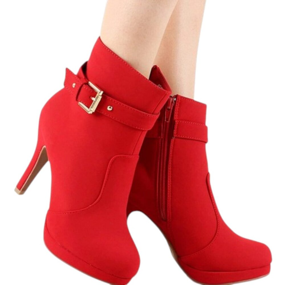 Women’s Buckle Strap High Heel High Ankle Boots & Side Zipper | Stiletto Booties